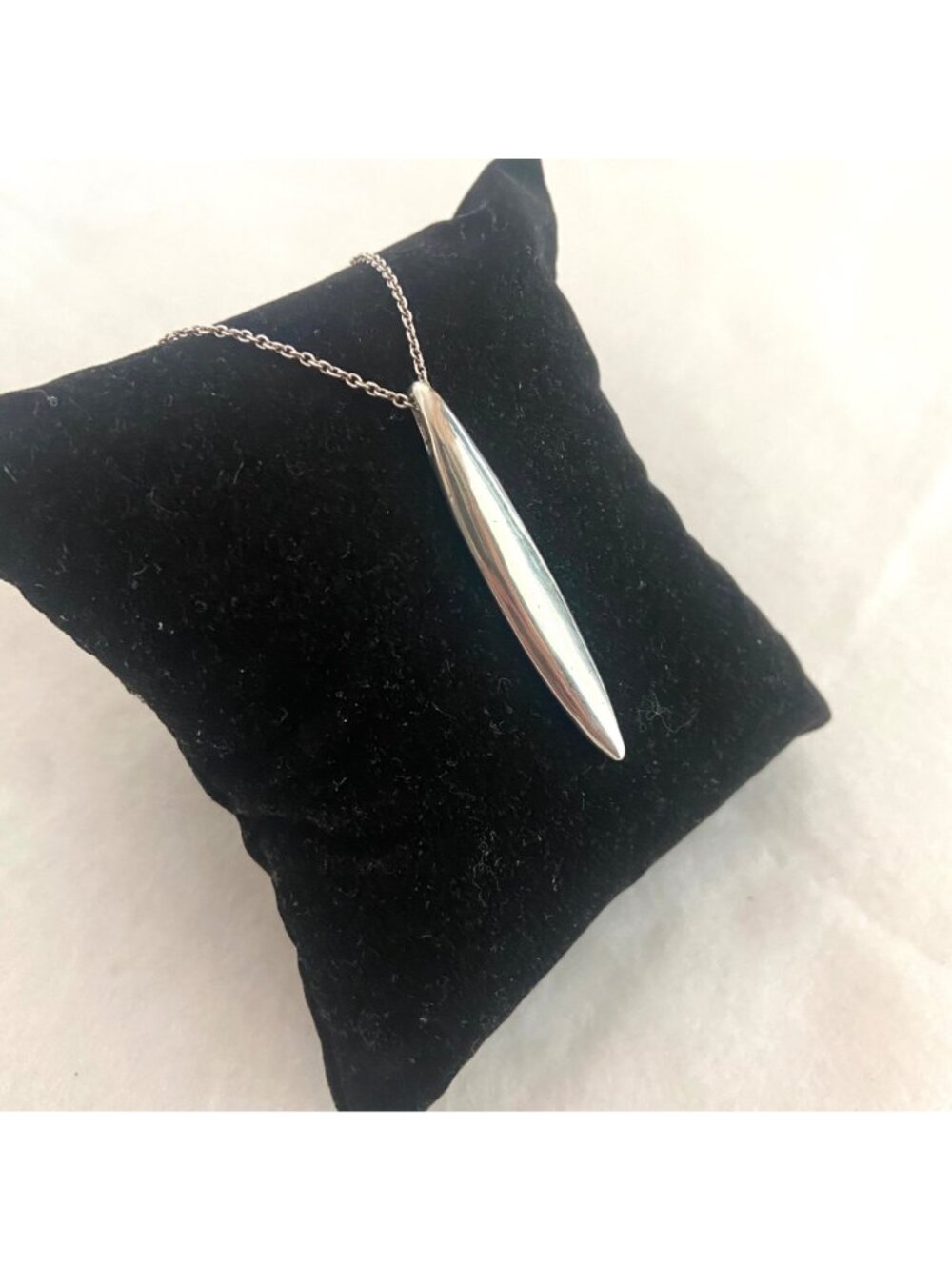 Sterling Silver 925 Solid Elongated Oval Pendant Necklace 18" Cable Chain - Picture 8 of 16